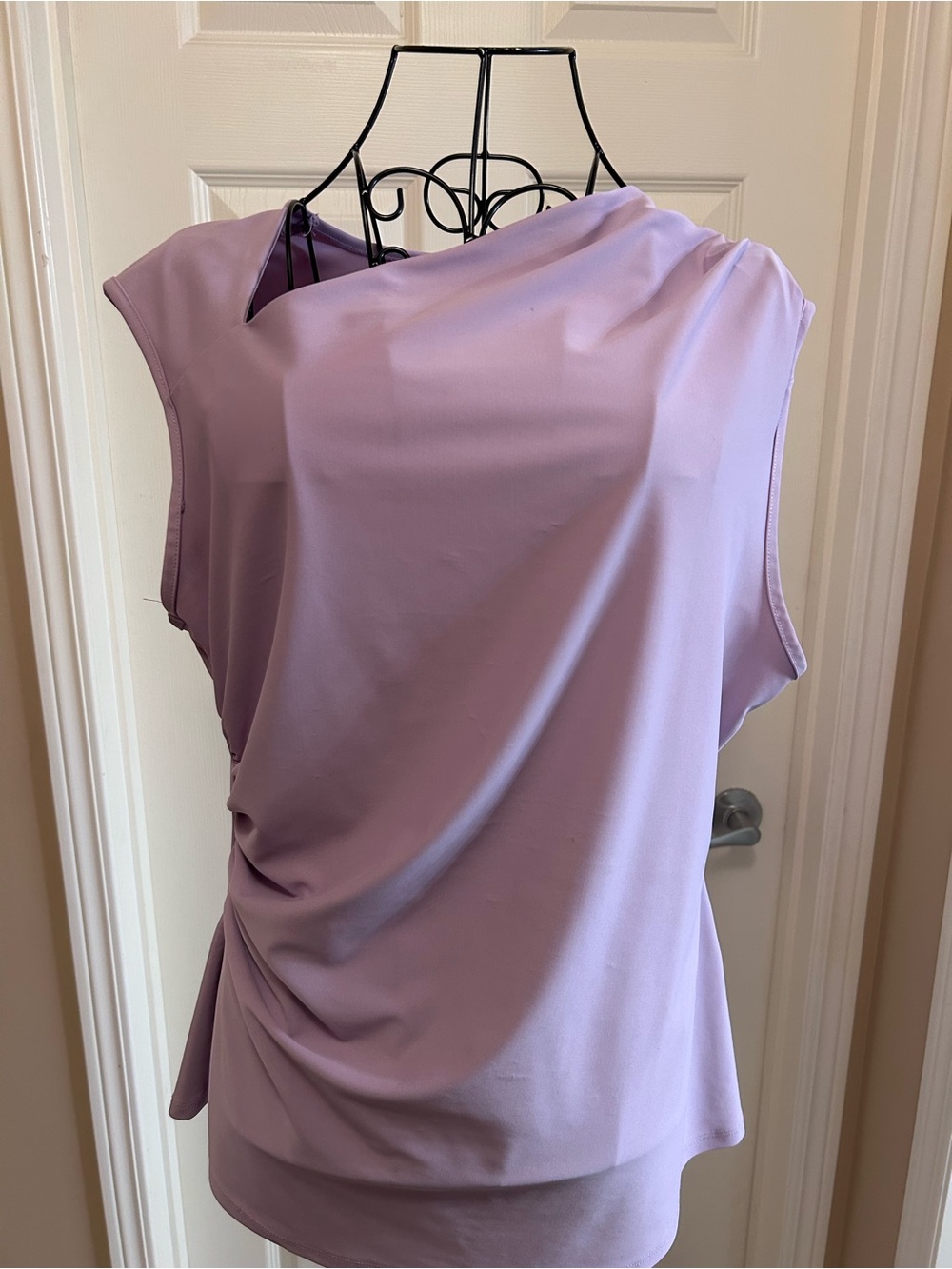 Sleeveless Lavender Draped Blouse with Side Ruching